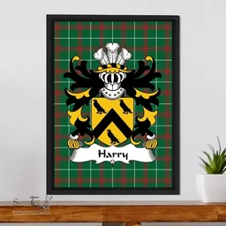ScotsTee Shop Welsh Harry (AP THOMAS) Coat of Arms Family Crest Welsh National Tartan Framed Canvas Print