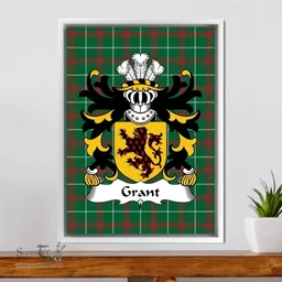 ScotsTee Shop Welsh Grant (of Llwyn-y-grant, Glamorgan) Coat of Arms Family Crest Welsh National Tartan Framed Canvas Print