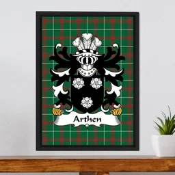 ScotsTee Shop Welsh Arthen (AP SEISYLL) Coat of Arms Family Crest Welsh National Tartan Framed Canvas Print