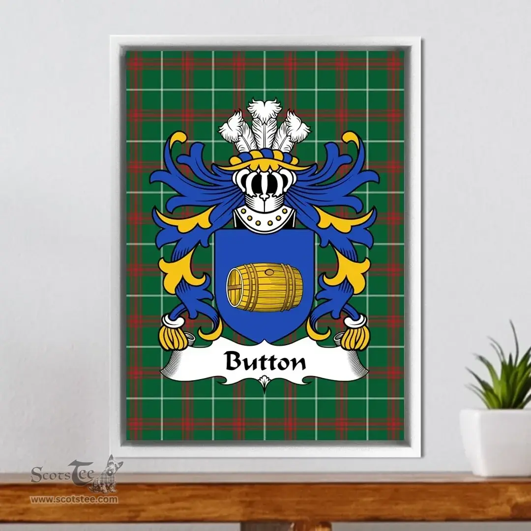 ScotsTee Shop Welsh Button (of Worlton, Glamorgan) Coat of Arms Family Crest Welsh National Tartan Framed Canvas Print