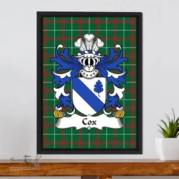ScotsTee Shop Welsh Cox (of Norton, Monmouthshire) Coat of Arms Family Crest Welsh National Tartan Framed Canvas Print