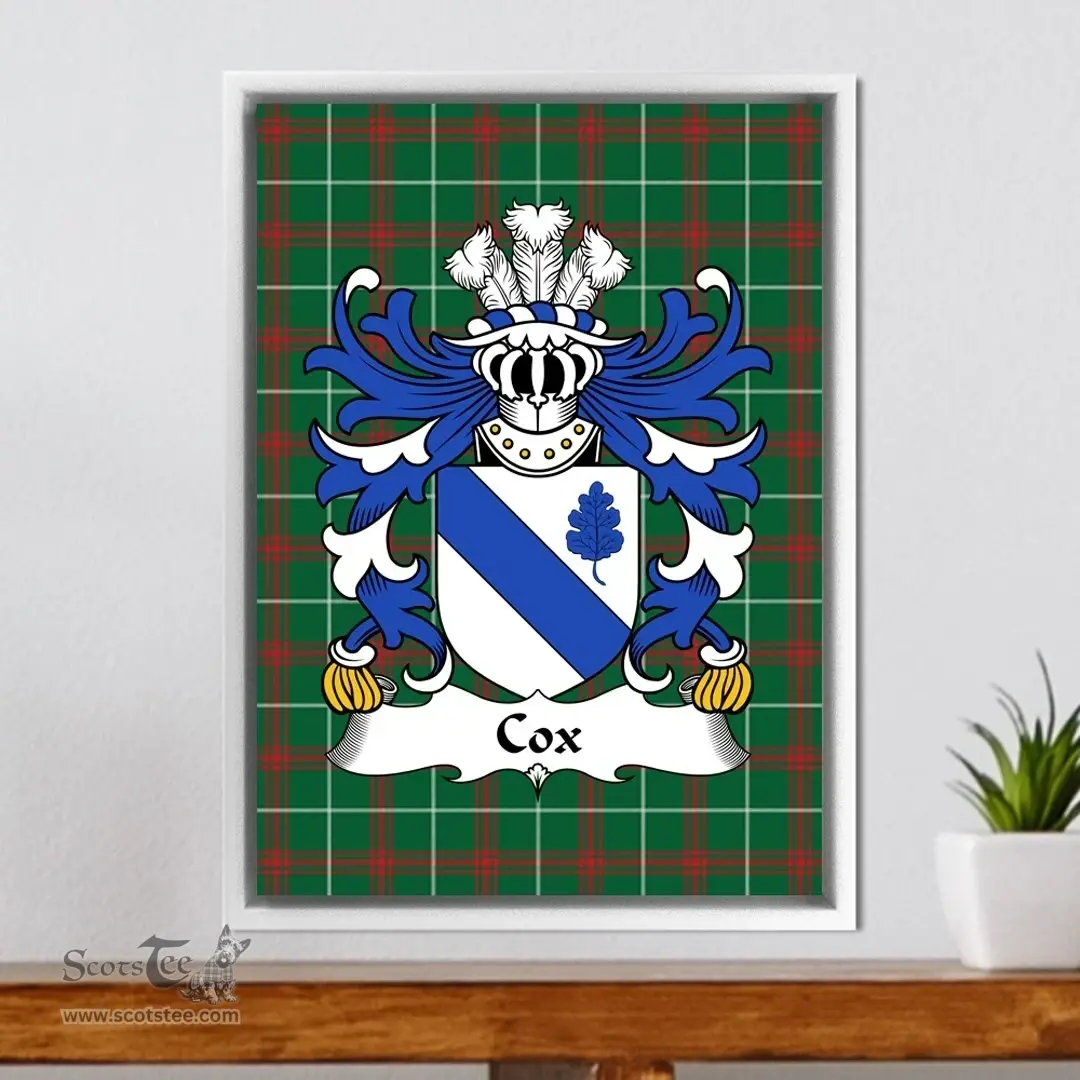 ScotsTee Shop Welsh Cox (of Norton, Monmouthshire) Coat of Arms Family Crest Welsh National Tartan Framed Canvas Print