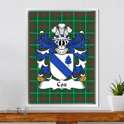 ScotsTee Shop Welsh Cox (of Norton, Monmouthshire) Coat of Arms Family Crest Welsh National Tartan Framed Canvas Print