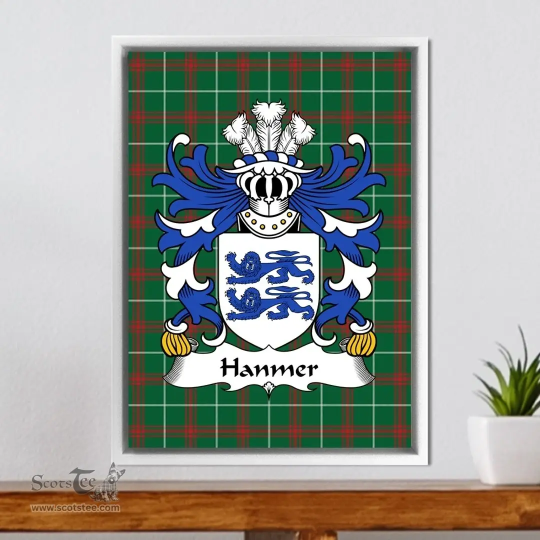ScotsTee Shop Welsh Hanmer (of Hanmer, Flint) Coat of Arms Family Crest Welsh National Tartan Framed Canvas Print
