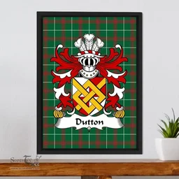ScotsTee Shop Welsh Dutton (of Dutton of Cheshire) Coat of Arms Family Crest Welsh National Tartan Framed Canvas Print