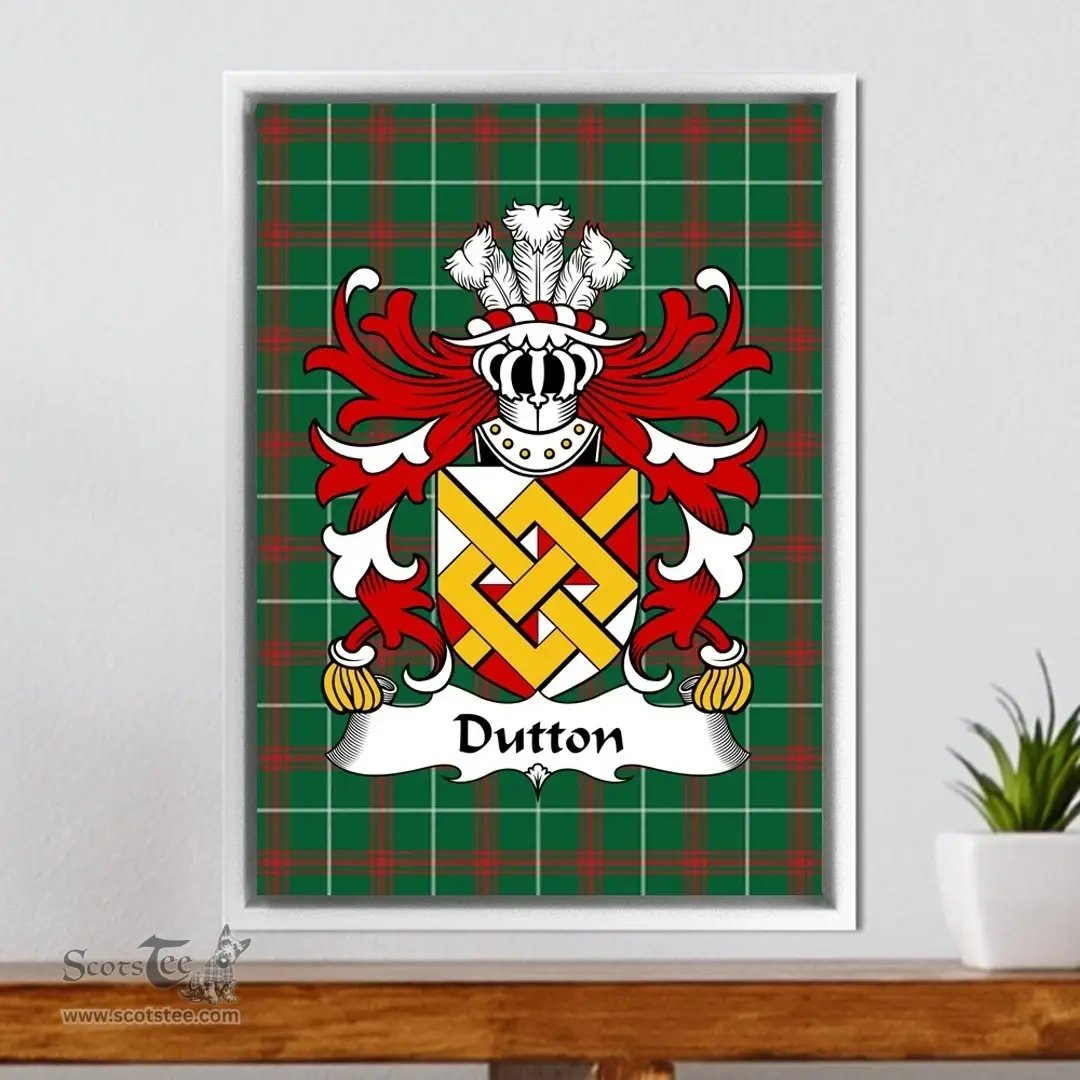 ScotsTee Shop Welsh Dutton (of Dutton of Cheshire) Coat of Arms Family Crest Welsh National Tartan Framed Canvas Print