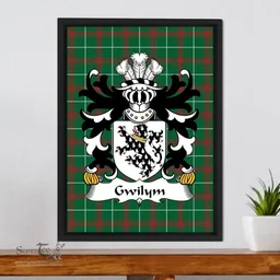 ScotsTee Shop Welsh Gwilym (AP DAFYDD-of Senghenydd, Glamorgan)Gwilym (AP DAFYDD-of Senghenydd, Glamorgan) Coat of Arms Family Crest Welsh National Tartan Framed Canvas Print