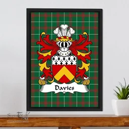 ScotsTee Shop Welsh Davies (of Caerhun, Caernarfonshire) Coat of Arms Family Crest Welsh National Tartan Framed Canvas Print
