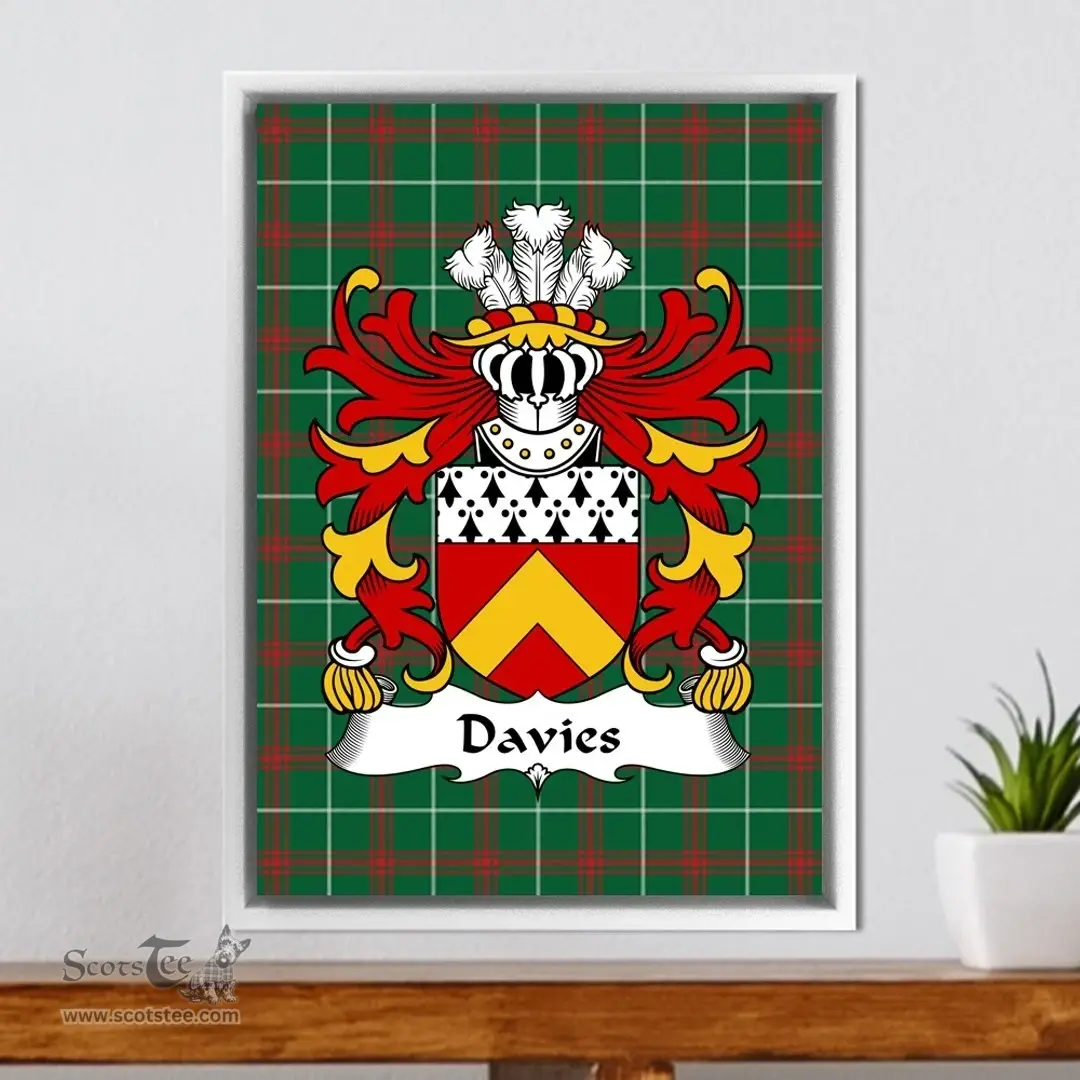 ScotsTee Shop Welsh Davies (of Caerhun, Caernarfonshire) Coat of Arms Family Crest Welsh National Tartan Framed Canvas Print