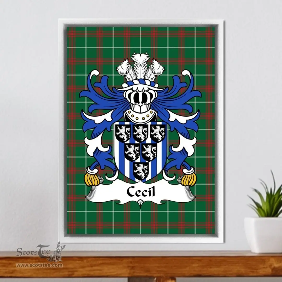 ScotsTee Shop Welsh Cecil (of Skenfrith, Monmouthshire) Coat of Arms Family Crest Welsh National Tartan Framed Canvas Print