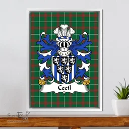 ScotsTee Shop Welsh Cecil (of Skenfrith, Monmouthshire) Coat of Arms Family Crest Welsh National Tartan Framed Canvas Print