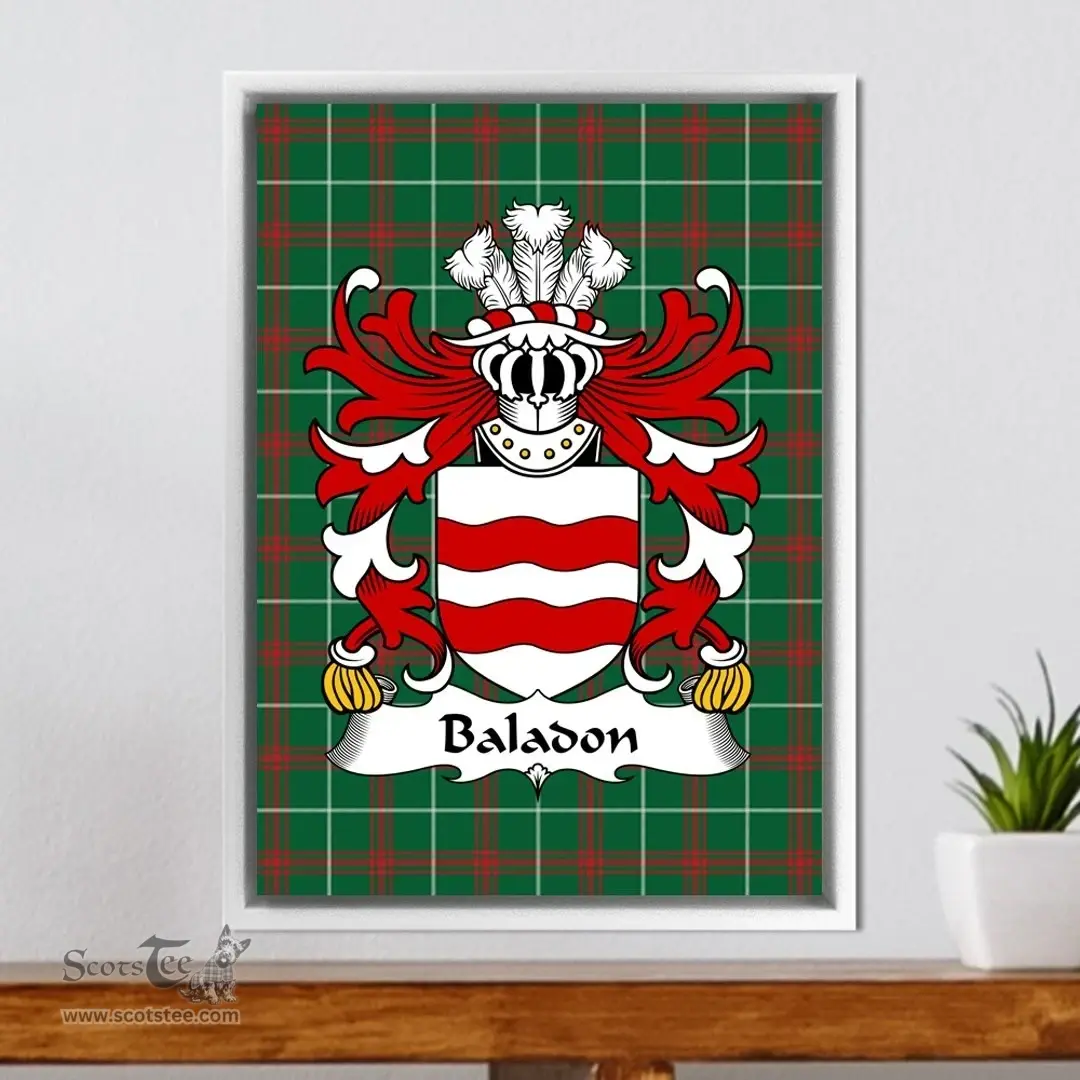ScotsTee Shop Welsh Baladon (or Ballon, lord of Abergavenny) Coat of Arms Family Crest Welsh National Tartan Framed Canvas Print