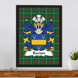 ScotsTee Shop Welsh Barton (Lords of Barton, Flint) Coat of Arms Family Crest Welsh National Tartan Framed Canvas Print