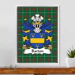 ScotsTee Shop Welsh Barton (Lords of Barton, Flint) Coat of Arms Family Crest Welsh National Tartan Framed Canvas Print