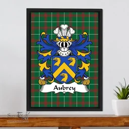 ScotsTee Shop Welsh Aubrey (of Breconshire) Coat of Arms Family Crest Welsh National Tartan Framed Canvas Print