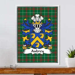 ScotsTee Shop Welsh Aubrey (of Breconshire) Coat of Arms Family Crest Welsh National Tartan Framed Canvas Print