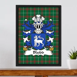 ScotsTee Shop Welsh Blaidd (Y Blaidd Rhudd oÕr Gest) Coat of Arms Family Crest Welsh National Tartan Framed Canvas Print