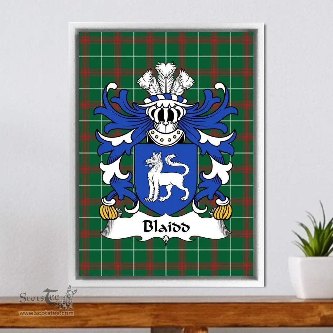 ScotsTee Shop Welsh Blaidd (Y Blaidd Rhudd oÕr Gest) Coat of Arms Family Crest Welsh National Tartan Framed Canvas Print