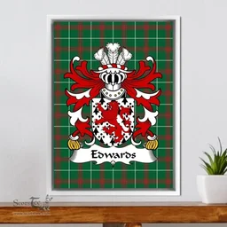 ScotsTee Shop Welsh Edwards (of Chirk, Denbighshire) Coat of Arms Family Crest Welsh National Tartan Framed Canvas Print