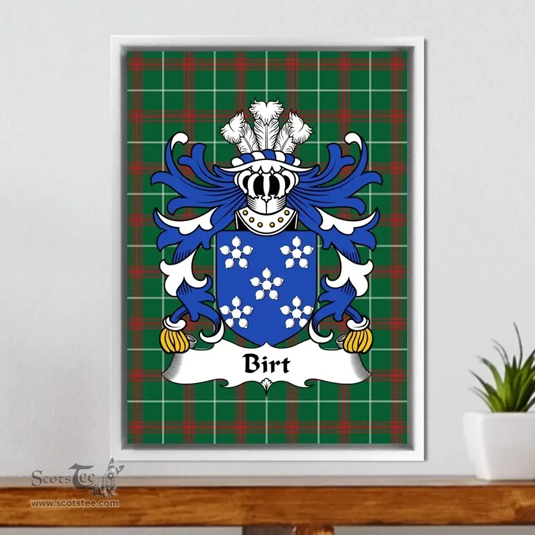 ScotsTee Shop Welsh Birt (of Llwyndyrys, Cardiganshire) Coat of Arms Family Crest Welsh National Tartan Framed Canvas Print