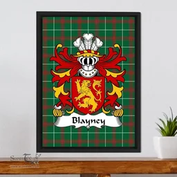 ScotsTee Shop Welsh Blayney (Elystan Glodrydd) Coat of Arms Family Crest Welsh National Tartan Framed Canvas Print