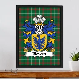 ScotsTee Shop Welsh Blewett (Lords of Raglan) Coat of Arms Family Crest Welsh National Tartan Framed Canvas Print
