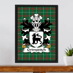 ScotsTee Shop Welsh Grimsditch (of Rhuddlan, Flint) Coat of Arms Family Crest Welsh National Tartan Framed Canvas Print