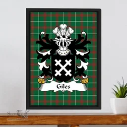 ScotsTee Shop Welsh Giles (Glamorgan-formerly Juel or Joel) Coat of Arms Family Crest Welsh National Tartan Framed Canvas Print