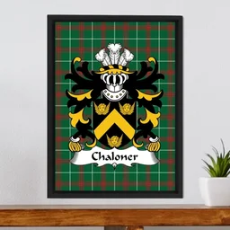 ScotsTee Shop Welsh Chaloner (of Denbighshire) Coat of Arms Family Crest Welsh National Tartan Framed Canvas Print