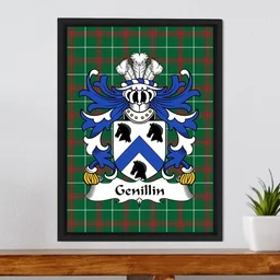 ScotsTee Shop Welsh Genillin (FARCHOG, Caernarfonshire) Coat of Arms Family Crest Welsh National Tartan Framed Canvas Print
