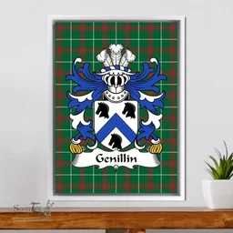 ScotsTee Shop Welsh Genillin (FARCHOG, Caernarfonshire) Coat of Arms Family Crest Welsh National Tartan Framed Canvas Print
