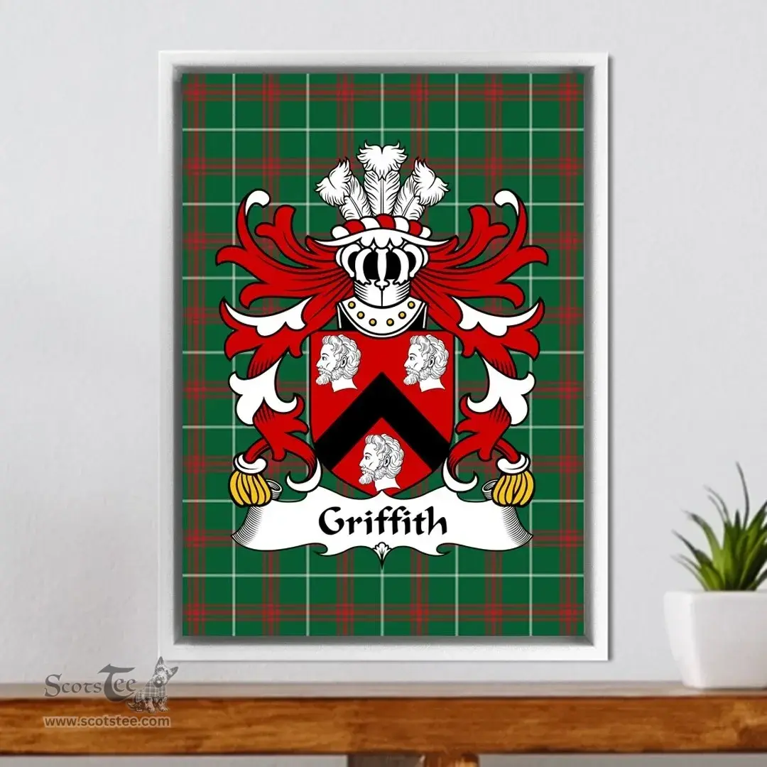 ScotsTee Shop Welsh Griffith (of Penrhyn, descended from Gwilym ) Coat of Arms Family Crest Welsh National Tartan Framed Canvas Print