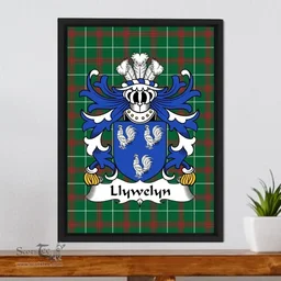 ScotsTee Shop Welsh Llywelyn (AB ALETH, King of Dyfed) Coat of Arms Family Crest Welsh National Tartan Framed Canvas Print
