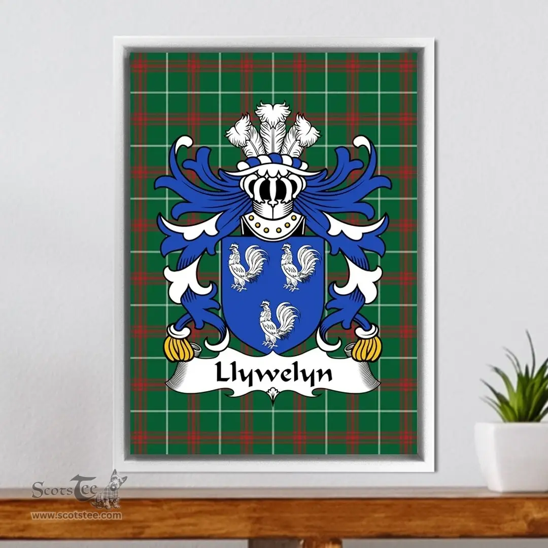 ScotsTee Shop Welsh Llywelyn (AB ALETH, King of Dyfed) Coat of Arms Family Crest Welsh National Tartan Framed Canvas Print