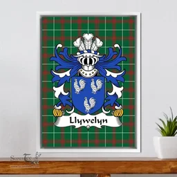 ScotsTee Shop Welsh Llywelyn (AB ALETH, King of Dyfed) Coat of Arms Family Crest Welsh National Tartan Framed Canvas Print