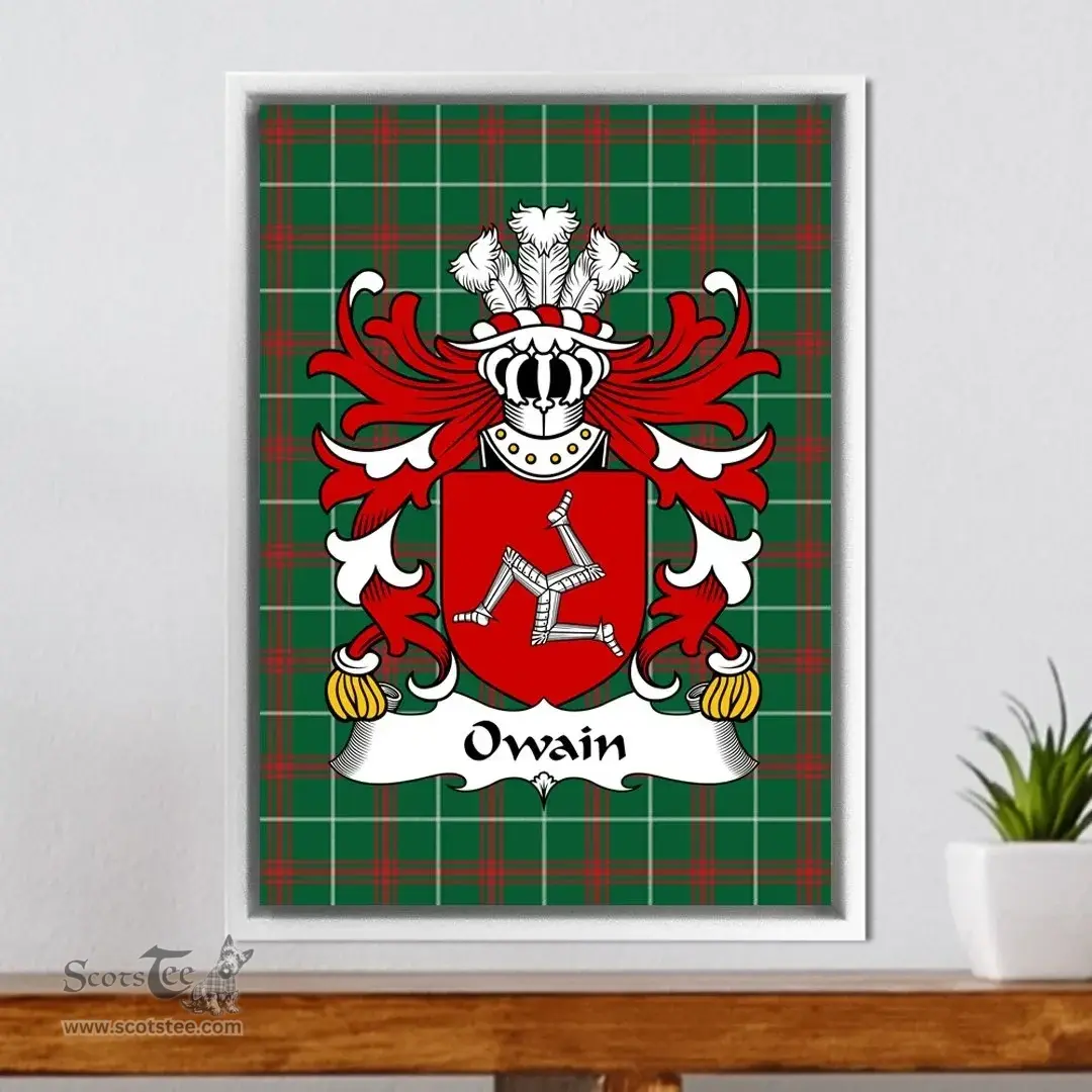 ScotsTee Shop Welsh Owain (AP EDWIN, or Owen) Coat of Arms Family Crest Welsh National Tartan Framed Canvas Print