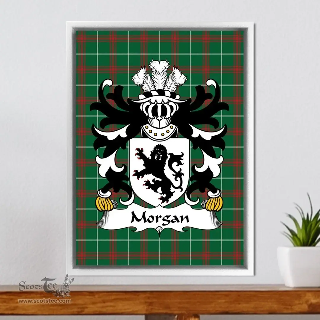 ScotsTee Shop Welsh Morgan (of Langstone, and Pen-coed, Llanmartin) Coat of Arms Family Crest Welsh National Tartan Framed Canvas Print
