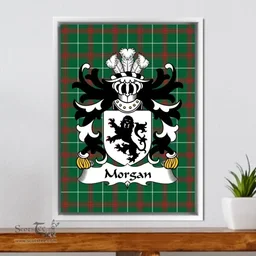 ScotsTee Shop Welsh Morgan (of Langstone, and Pen-coed, Llanmartin) Coat of Arms Family Crest Welsh National Tartan Framed Canvas Print