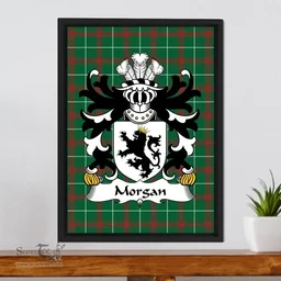 ScotsTee Shop Welsh Morgan (Arxton, Hereford, formerly of Llanddewi) Coat of Arms Family Crest Welsh National Tartan Framed Canvas Print
