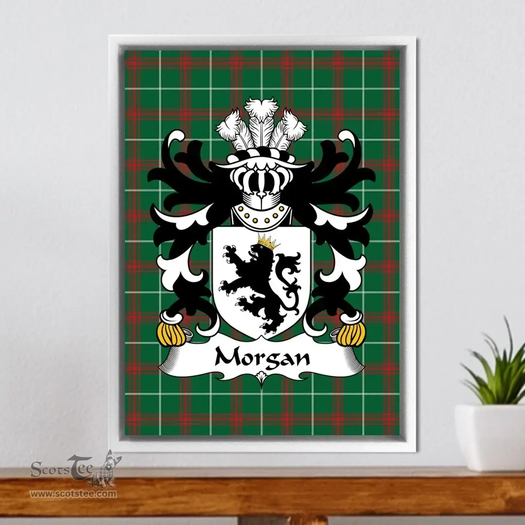 ScotsTee Shop Welsh Morgan (Arxton, Hereford, formerly of Llanddewi) Coat of Arms Family Crest Welsh National Tartan Framed Canvas Print