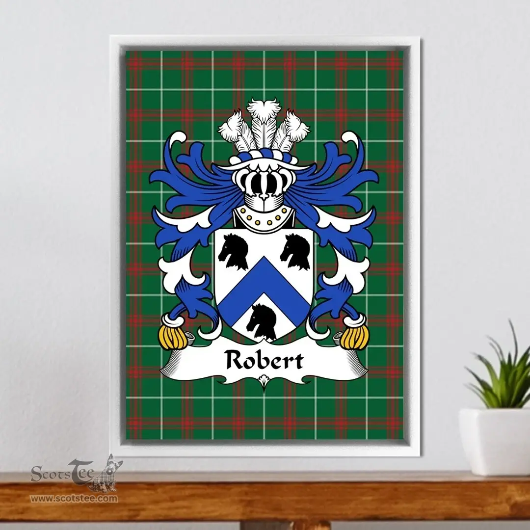 ScotsTee Shop Welsh Robert (AP DAFYDD AP RHYS) Coat of Arms Family Crest Welsh National Tartan Framed Canvas Print