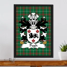 ScotsTee Shop Welsh Pugh (of Mathafarn, Llanwrin, Montgomeryshire) Coat of Arms Family Crest Welsh National Tartan Framed Canvas Print
