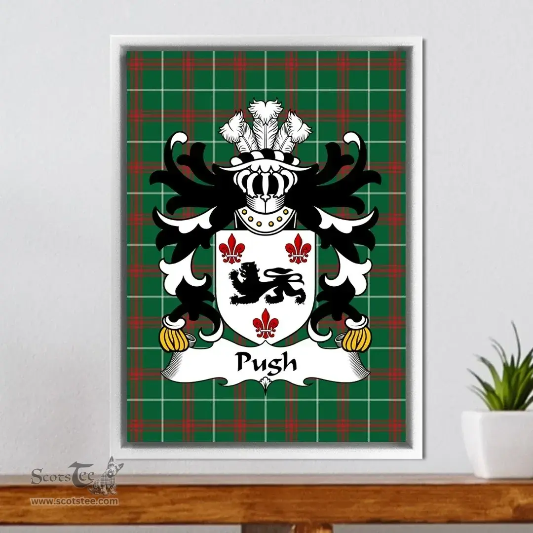 ScotsTee Shop Welsh Pugh (of Mathafarn, Llanwrin, Montgomeryshire) Coat of Arms Family Crest Welsh National Tartan Framed Canvas Print