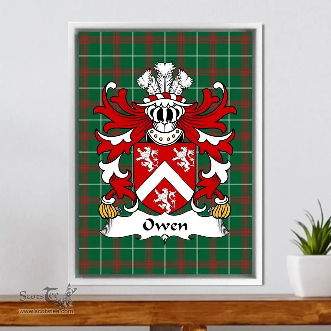 ScotsTee Shop Welsh Owen (of Caer-Fryn, Anglesey) Coat of Arms Family Crest Welsh National Tartan Framed Canvas Print