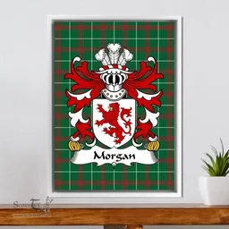 ScotsTee Shop Welsh Morgan (Sir, AP MAREDUDD) Coat of Arms Family Crest Welsh National Tartan Framed Canvas Print