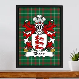 ScotsTee Shop Welsh Rhodri (MAWR AP MERFYN FRYCH) Coat of Arms Family Crest Welsh National Tartan Framed Canvas Print