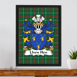 ScotsTee Shop Welsh Llwn Hen (ancestor of Gwynfardd) Coat of Arms Family Crest Welsh National Tartan Framed Canvas Print