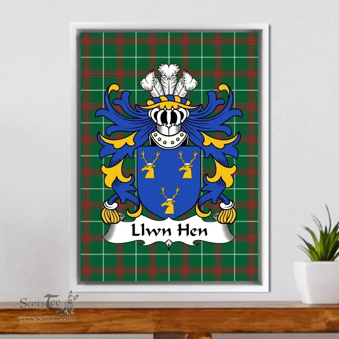 ScotsTee Shop Welsh Llwn Hen (ancestor of Gwynfardd) Coat of Arms Family Crest Welsh National Tartan Framed Canvas Print