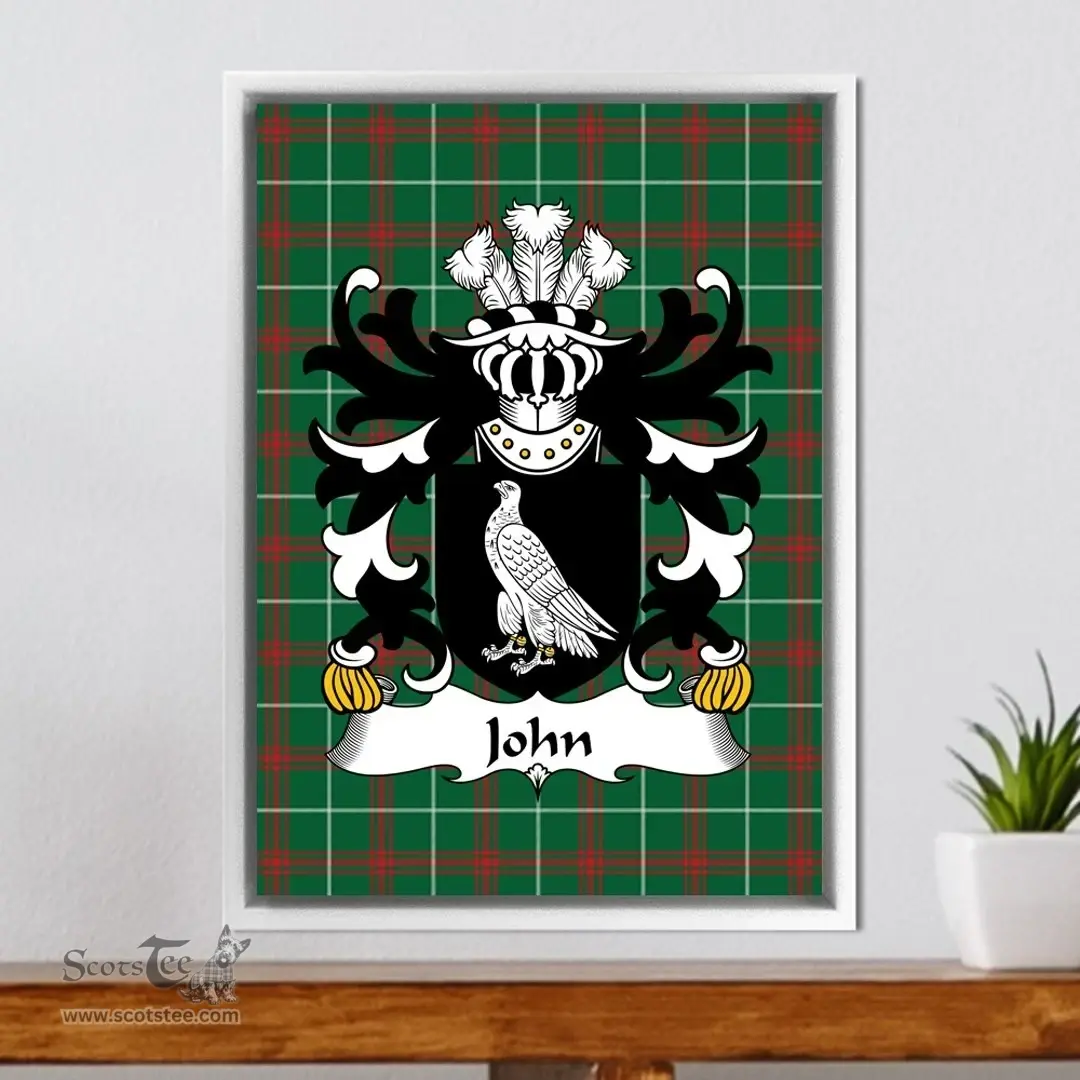 ScotsTee Shop Welsh John (AP HARRY AP LLYWELYN) Coat of Arms Family Crest Welsh National Tartan Framed Canvas Print