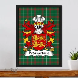 ScotsTee Shop Welsh Pedwardine (of Herefordshire) Coat of Arms Family Crest Welsh National Tartan Framed Canvas Print